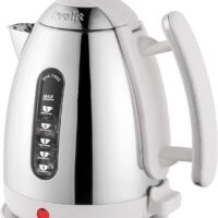 Dualit DA7205 1.5L Lite Jug Kettle in white with a sleek design and visible measurement window.