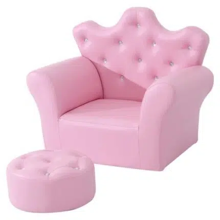 Homcom Children Kids Sofa Set Armchair Chair Seat With Free Footstool PU Leather Pink