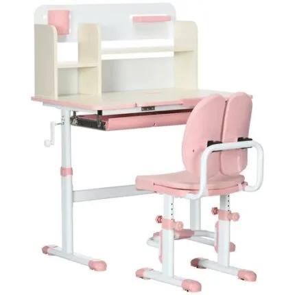 Homcom Kids Desk and Chair Set with Storage Shelves, Washable Cover - Pink