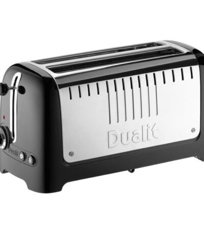 Dualit DA4602 4-slice toaster with two long slots, in black finish.
