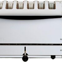 Dualit DA0144 6 Slice Vario Toaster in polished stainless steel on a white background.