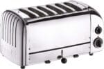 Dualit Da0144 6 slot Polished Stainless Steel Toaster on a White Background
