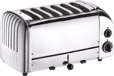 Dualit Da0144 6 slot Polished Stainless Steel Toaster on a White Background