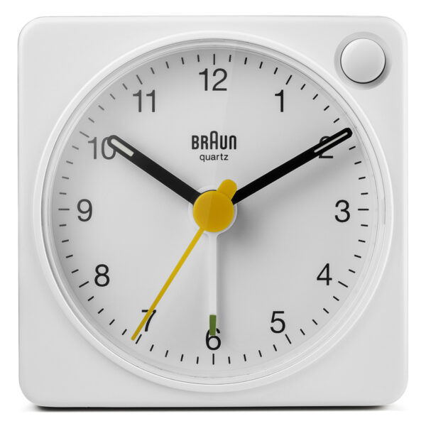 Braun BC02XW Classic Travel Analogue Alarm Clock with Snooze and Light - White