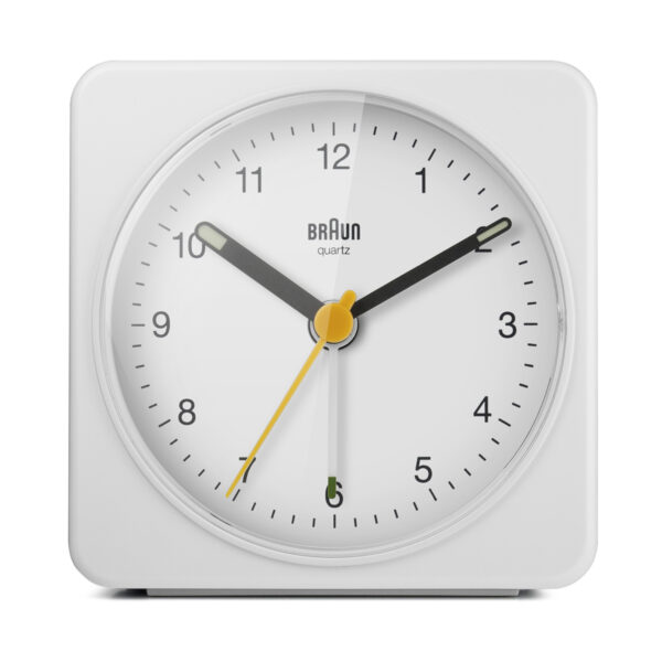 Braun BC03W Classic Analogue Alarm Clock with Snooze and Light - White
