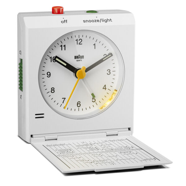 Braun BC05W Vitange Travel Analogue Alarm Clock with Snooze and Light - White - Image 2