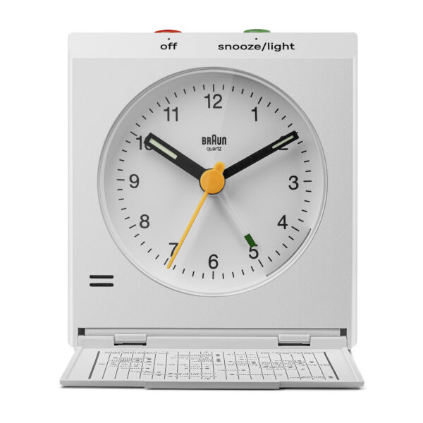 Braun BC05W Vitange Travel Analogue Alarm Clock with Snooze and Light - White