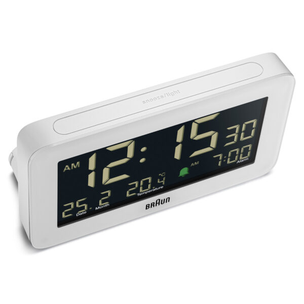 Braun BC10W Digital Alarm Clock with Date, Month and Temperature - White - Image 3