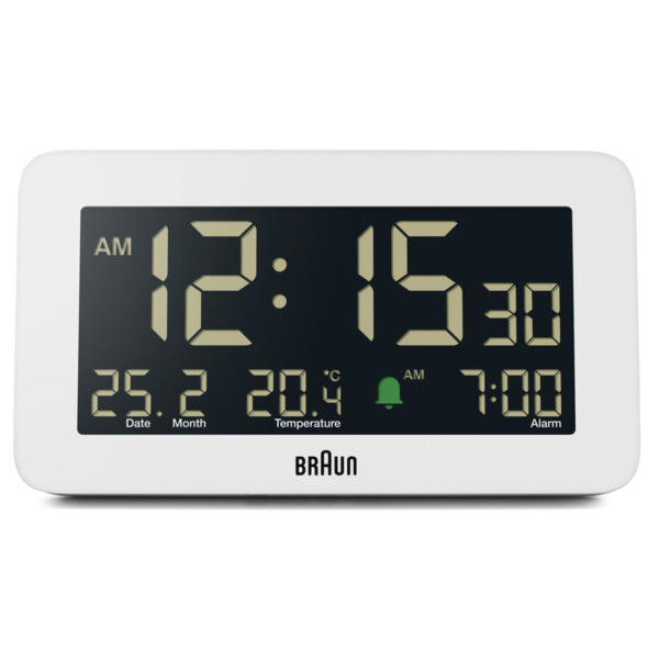 Braun BC10W Digital Alarm Clock with Date, Month and Temperature - White - Image 2