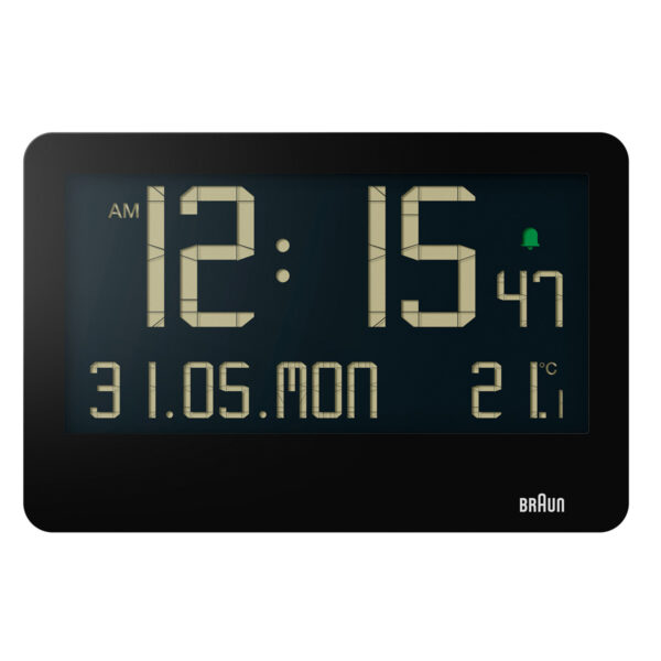 Braun BC14B Digital Wall Clock with Indoor Temperature, Large Reverse LCD Display-Black