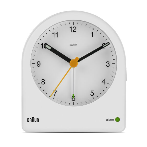 Braun BC22W Classic Analogue Alarm Clock with Snooze and Continuous Backlight - White