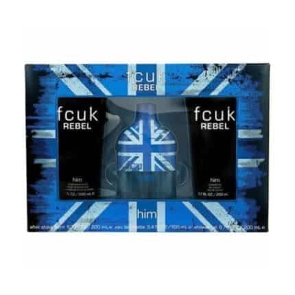 Fcuk rebel for him gift set 100ml edt 200ml shower gel 200ml aftershave balm