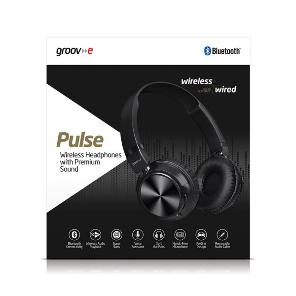Groov-e GVBT1300BK Pulse Wireless Bluetooth Stereo Headphones - Black - Image 4