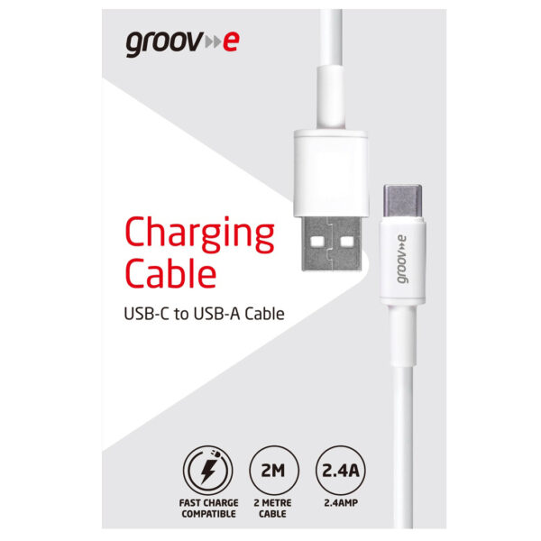 Groov-e GVMA003WE USB-C to USB-A Charging Cable 2M - White - Image 3