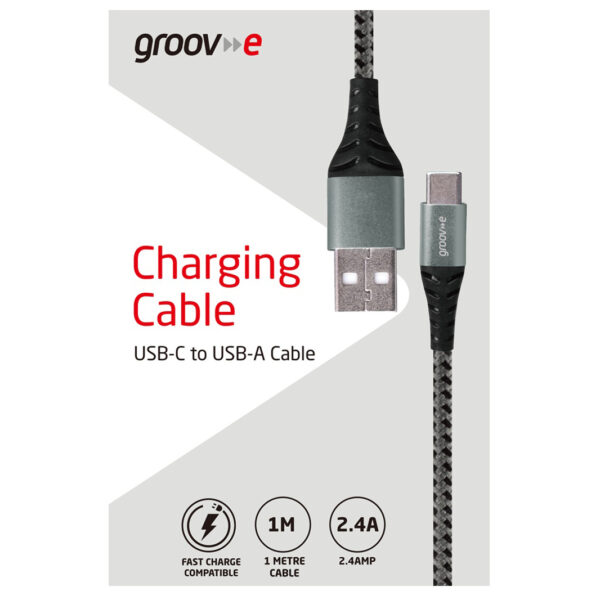Groov-e GVMA005SG USB-C to USB-A Charging Cable 1M Braided - Space Grey - Image 3