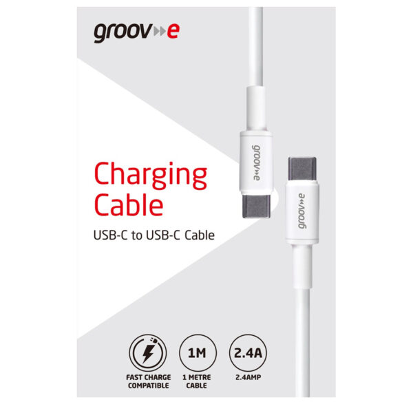 Groov-e GVMA021WE USB-C to USB-C Charging Cable 1M - White - Image 3