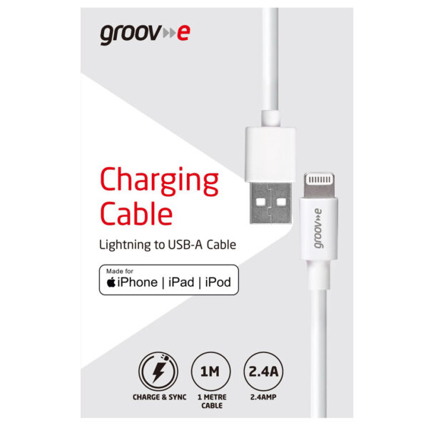 Groov-e GVMA041WE MFI Lightning to USB-A Charging Cable 1M - White - Image 3