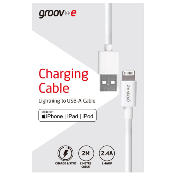 Groov-e GVMA042WE MFI Lightning to USB-A Charging Cable 2M - White - Image 3