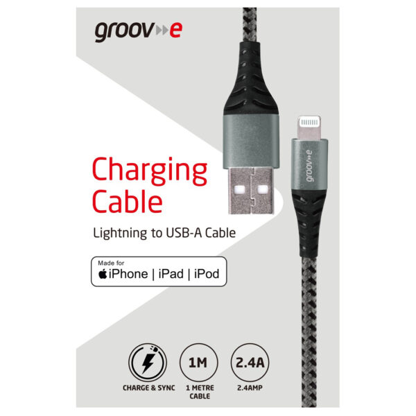 Groov-e GVMA043SG MFI Lightning to USB-A Charging Cable 1M Braided - Space Grey - Image 3