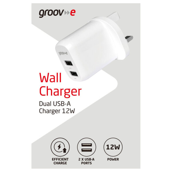 Groov-e GVMA103WE Dual USB-A Mains Charger 12W - White - Image 4