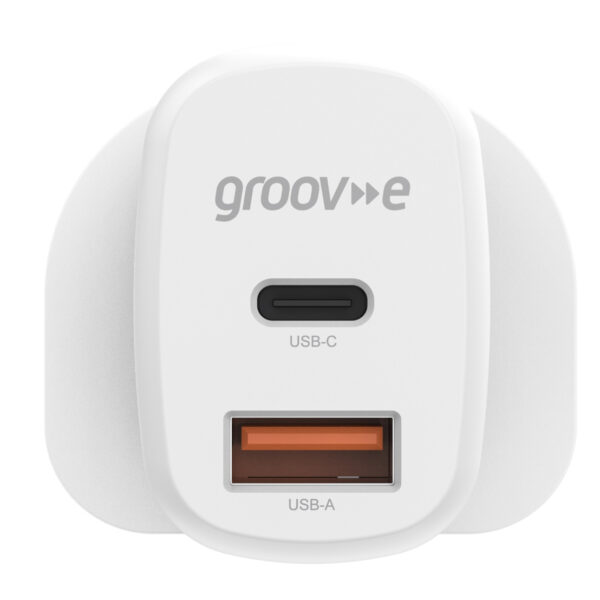 Groov-e GVMA105WE Dual USB-C & USB-A Mains Charger 20W Power Delivery - White - Image 2