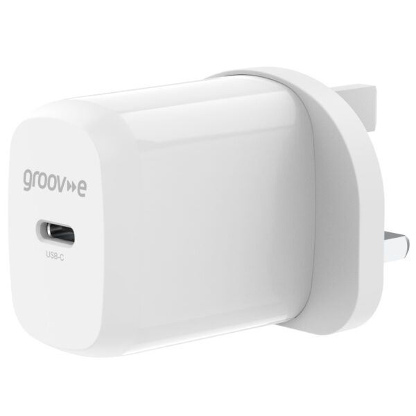 Groov-e GVMA107WE USB-C Mains Charger 20W Power Delivery - White