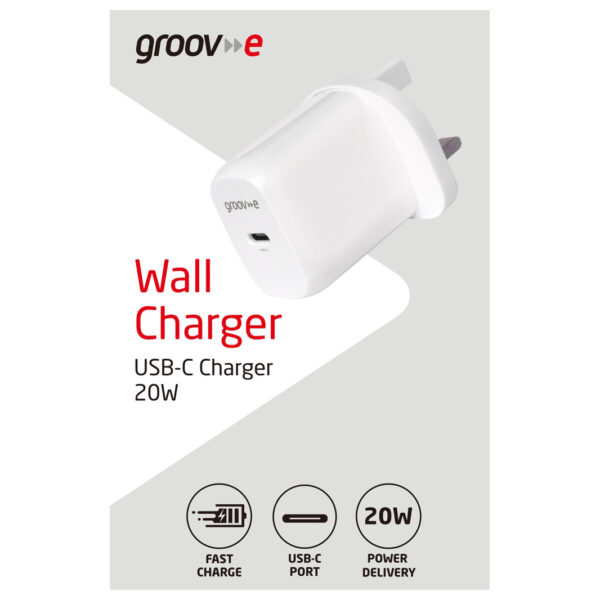 Groov-e GVMA107WE USB-C Mains Charger 20W Power Delivery - White - Image 4