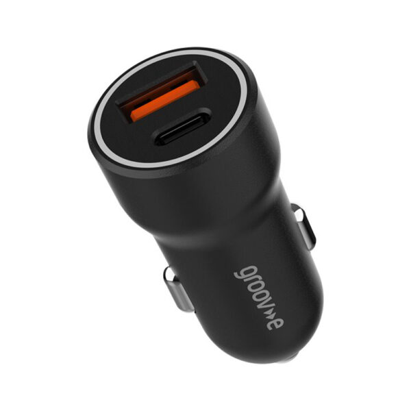 Groov-e GVMA124BK Dual USB-C & USB-A Car Charger 20W - Black