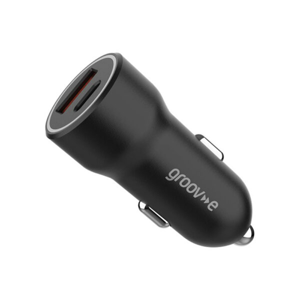 Groov-e GVMA124BK Dual USB-C & USB-A Car Charger 20W - Black - Image 2