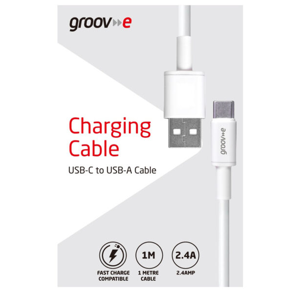 Groov-e GVMA001WE USB-C to USB-A Charging Cable 1M - White - Image 3