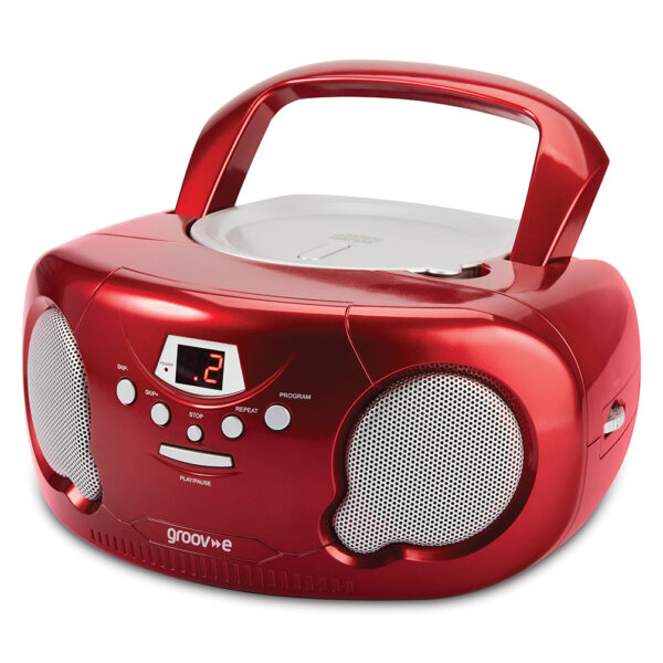 Groov-e GVPS733RD Original Boombox Portable CD Player with Radio - Red - Image 2