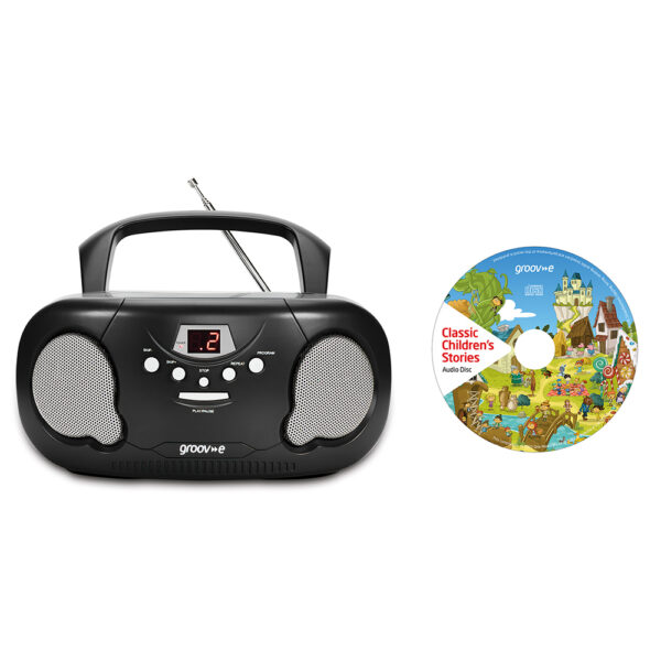 Groov-e GVPS733CD10/BK Original Boombox Portable CD Player & Radio Black with Chidrens Stories CD