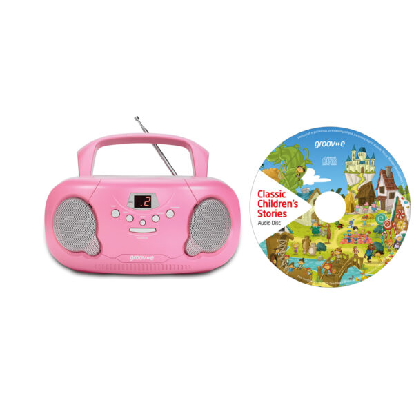 Groov-e GVPS733CD10/BK Original Boombox Portable CD Player & Radio Pink with Chidrens Stories CD