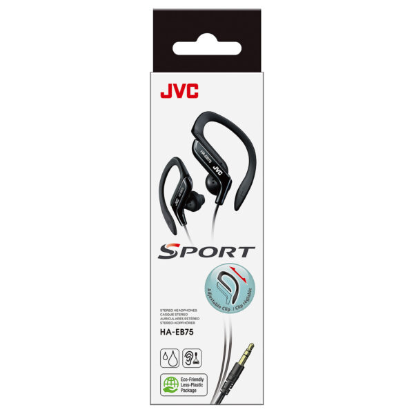 JVC HAEB75/BLACK Sports Earphones with Adjustable Clip - Black - Image 2