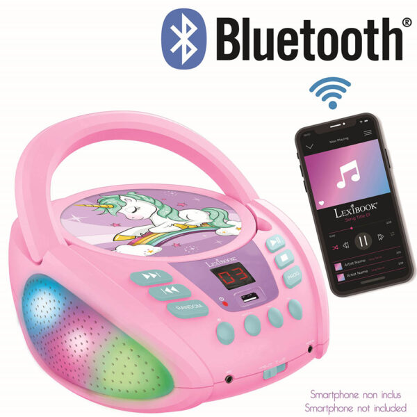 Lexibook RCD109UNI Unicorn Boombox CD Player with Bluetooth - Image 5