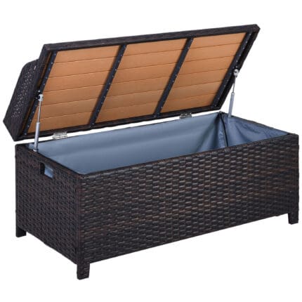 Outsunny Rattan Garden Storage, 102Lx51Wx51H cm Brown / Cabinet Cushion Box Chest