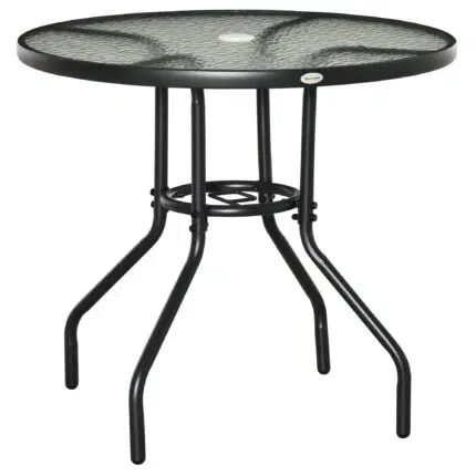 Outsunny Outdoor Round Dining Table Tempered Glass Top Steel w/ Parasol Hole 80cm