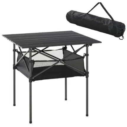 Outsunny Aluminum Camping Table Roll-Top Folding Table Picnic Table w/ Mesh Bag, Black