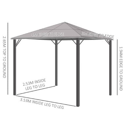 Outsunny 3x3(m) Polycarbonate Hardtop Gazebo Canopy w/ Aluminium Frame Netting & Curtains