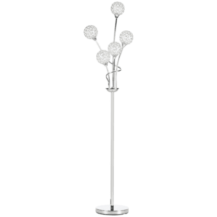 Homcom K9 Crystal Floor Lamp for Living Room, 5 Light Upright Standing Lamp, Silver