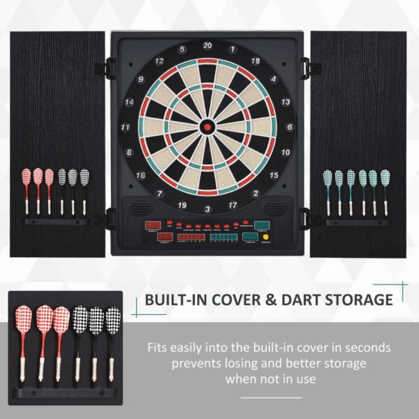 Homcom Electronic Dartboard with LED Digital Score Board 27Games Storage Cabinet - Image 5