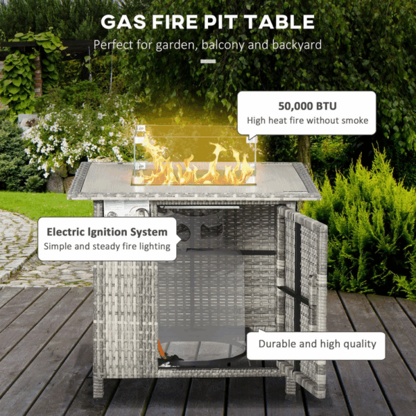 Outsunny Gas Fire Pit Table w/ Rain Cover, Windscreen & Lava Stone, 50,000 BTU - Image 4