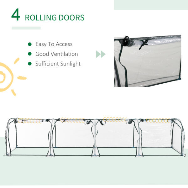 Outsunny Tunnel Greenhouse Steel Frame with Zipper Doors, Clear - Image 4