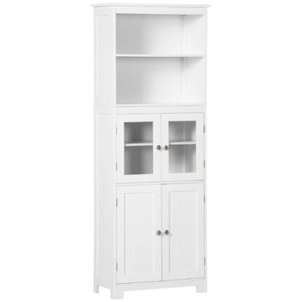 Homcom Kitchen Cupboard Storage Cabinet Adjustable Shelves, Glass Doors, White