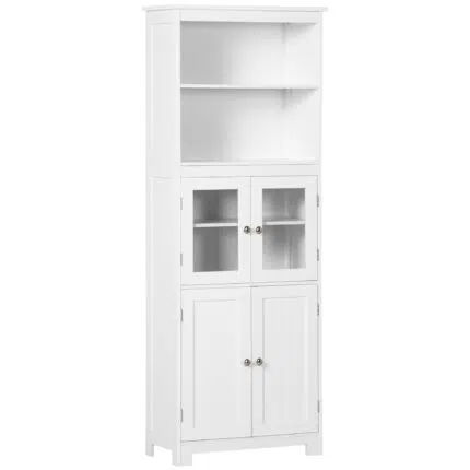 Homcom Kitchen Cupboard Storage Cabinet Adjustable Shelves, Glass Doors, White
