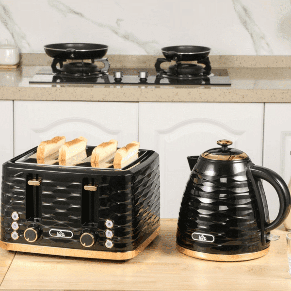 Homcom Kettle and Toaster Set 1.7L Rapid Boil Kettle & 4 Slice Toaster Black - Image 2