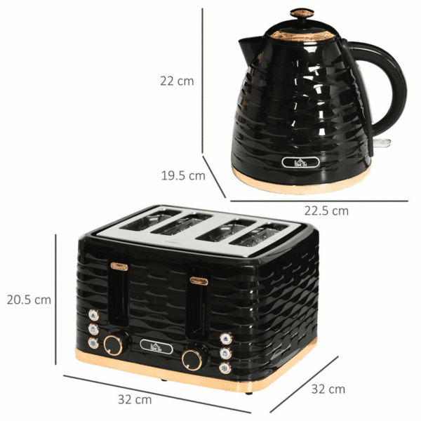 Homcom Kettle and Toaster Set 1.7L Rapid Boil Kettle & 4 Slice Toaster Black - Image 3