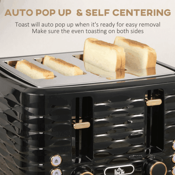 Homcom Kettle and Toaster Set 1.7L Rapid Boil Kettle & 4 Slice Toaster Black - Image 6