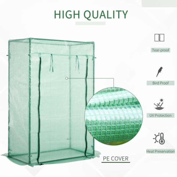 Outsunny 100 x 50 x 150cm Greenhouse w/ Zipper Roll-up Door Outdoor Green - Image 4