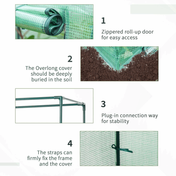Outsunny 100 x 50 x 150cm Greenhouse w/ Zipper Roll-up Door Outdoor Green - Image 5